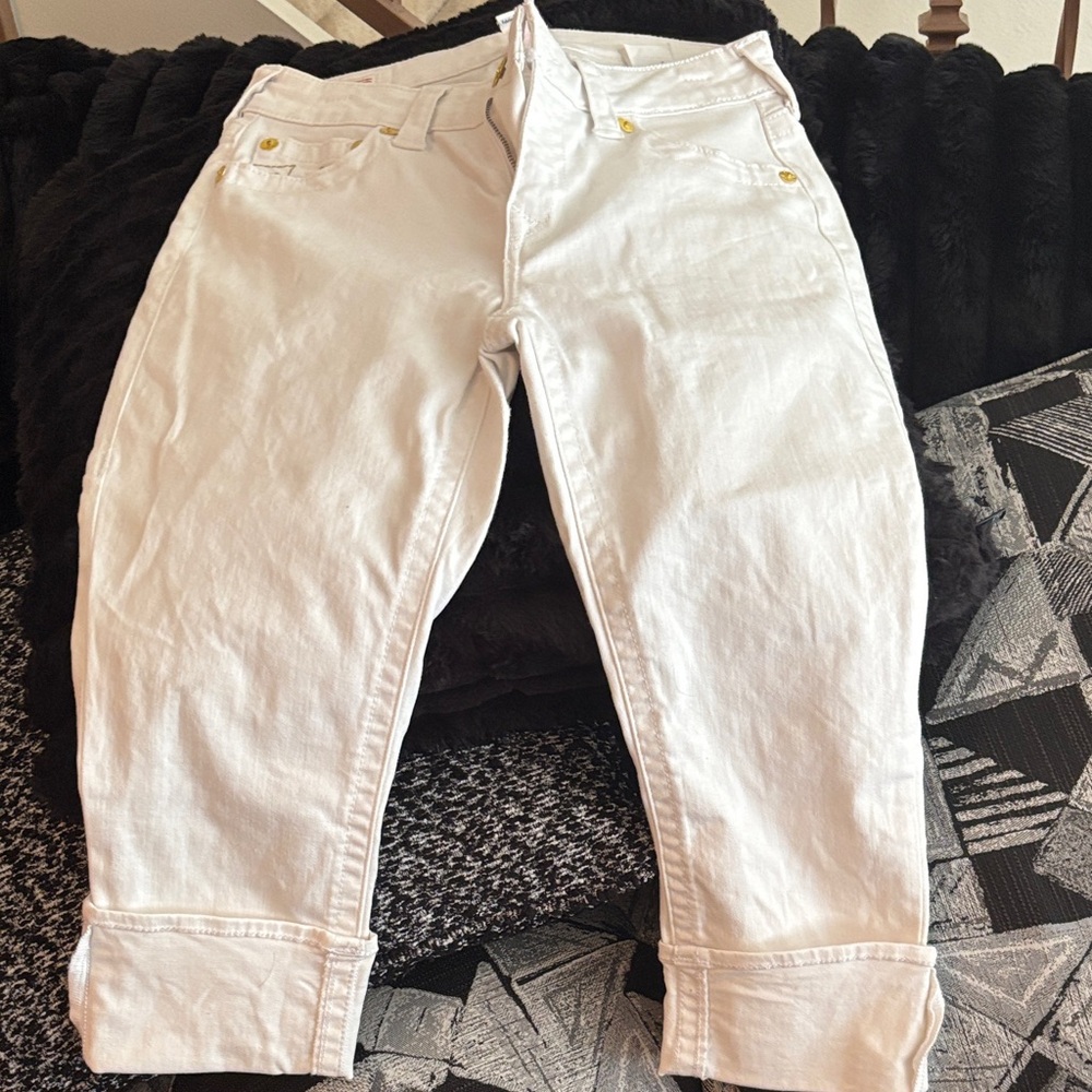 True Religion Women's Off-White Cropped Jeans